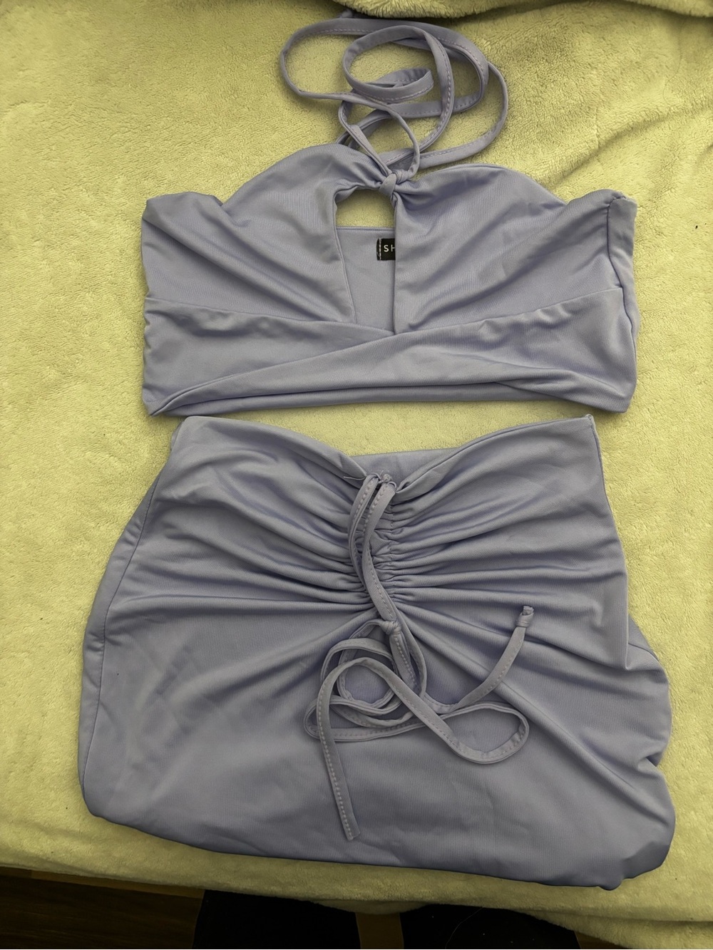 Lilac Two-Piece Crop Top & Ruched Skirt Set